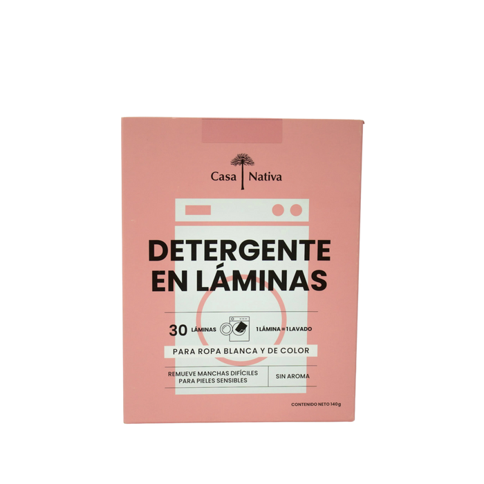 30 láminas de detergente sin aroma Casa Nativa