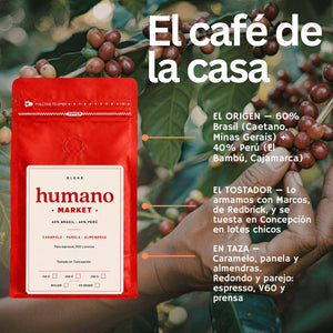 Blend Humano: 60% Brasil, 40% Perú. Caramelo, panela y almendras