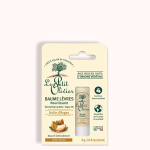 Balsamo labial nutritivo Le Petit Olivier con aceite de argan, stick de 4 g, labios secos