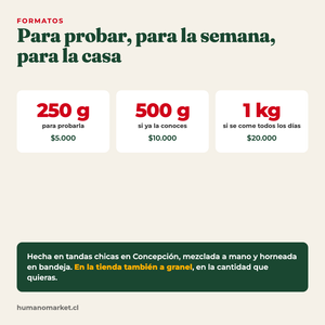 Formatos: 250 g, 500 g y 1 kg; a granel en la tienda