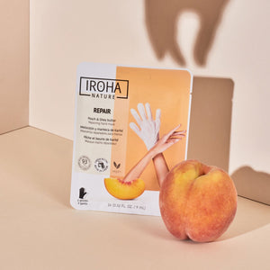 Guantes mascarilla reparadora de manos Iroha Nature con melocoton y manteca de karite, 2 guantes