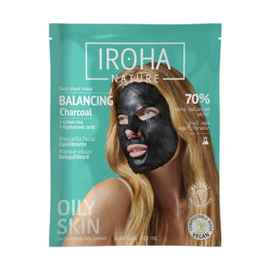Mascarilla facial equilibrante Iroha Nature con carbon, te verde y acido hialuronico, 23 ml