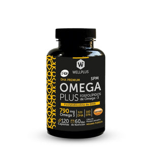 Omega Plus 790 mg de Wellplus con fosfolipidos de omega 3, 120 capsulas softgel