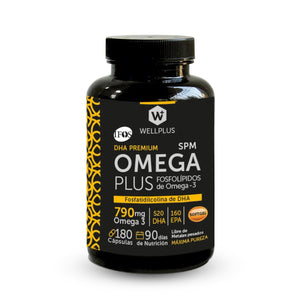 Omega Plus 790 mg de Wellplus con fosfolipidos de omega 3, 180 capsulas softgel