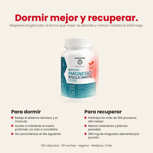 Magnesio bisglicinato Pure: para dormir mejor y para recuperar. 120 cápsulas, 30 noches