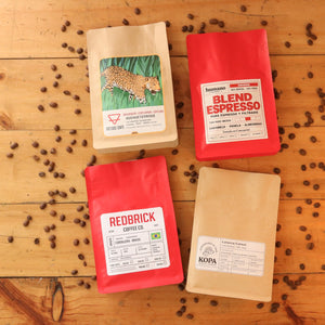 Los 4 cafés del Pack Tostado en Conce: Método, Blend Humano, Redbrick y KOPA