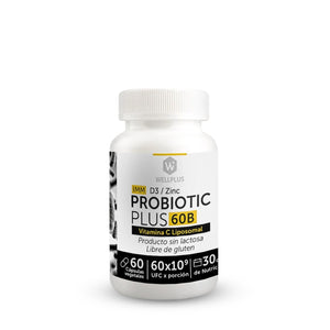 Probiotic Plus 60B de Wellplus con vitamina D3, zinc y vitamina C liposomal, 60 capsulas