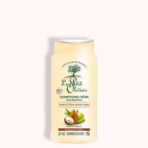 Shampoo crema nutricion Le Petit Olivier con aceites de oliva, karite y argan para cabello seco, 250 ml